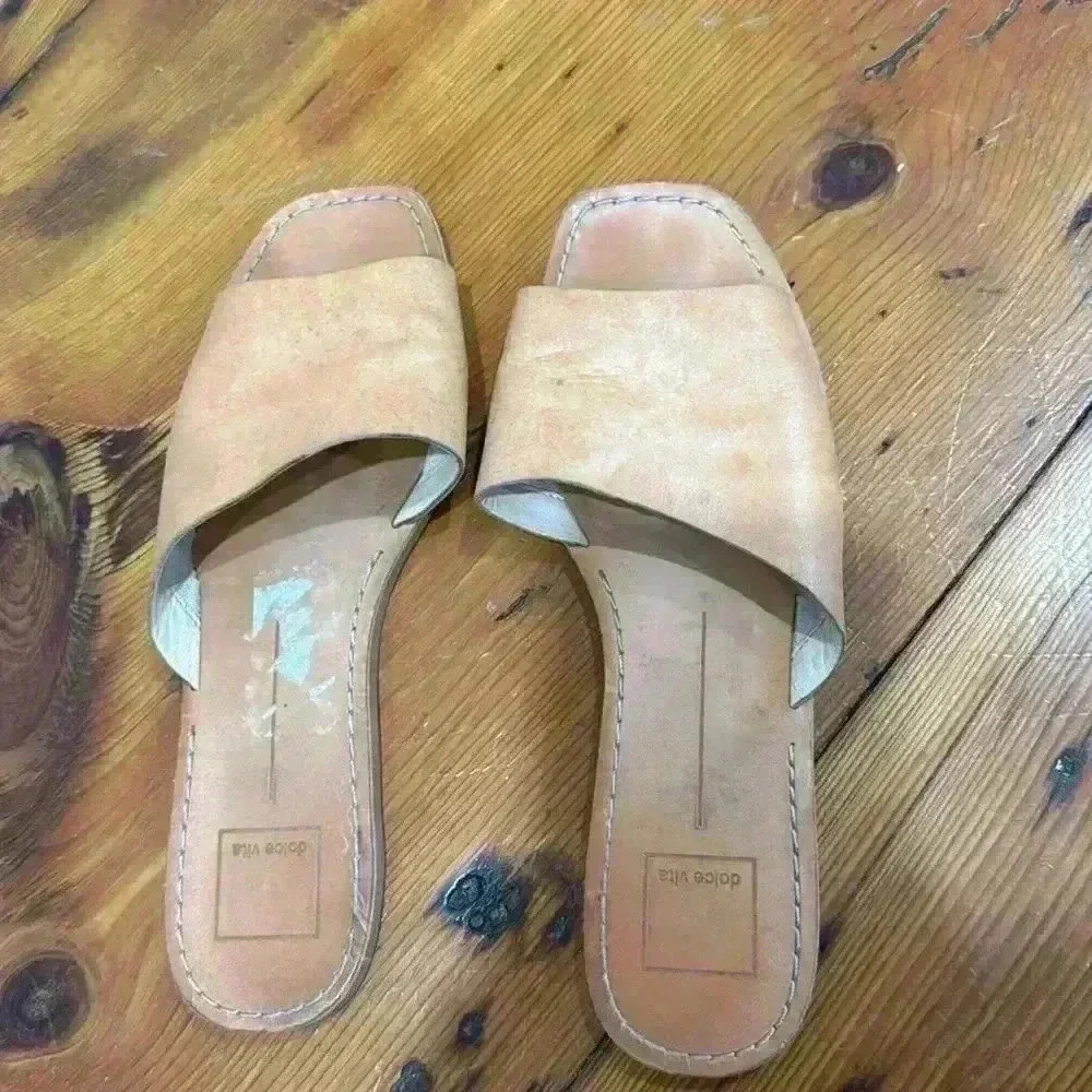 Dolce Vita Womens Hildy Slides Sandals Brown Caramel Leather Slip On 8.5 - Picture 3 of 5